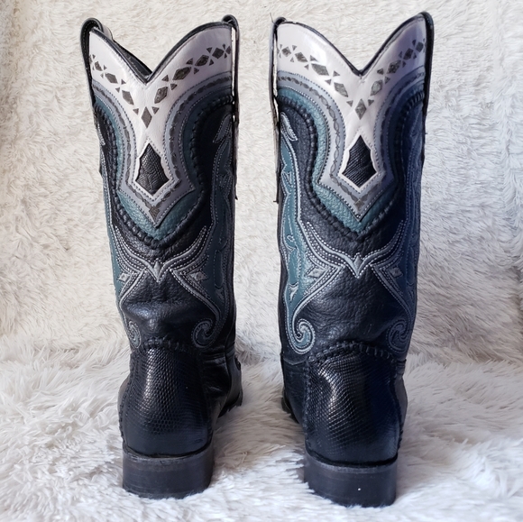 SALE🔥 Black Butterfly Snip Toe Lizard Western Boots Mexican Botas - Picture 4 of 16